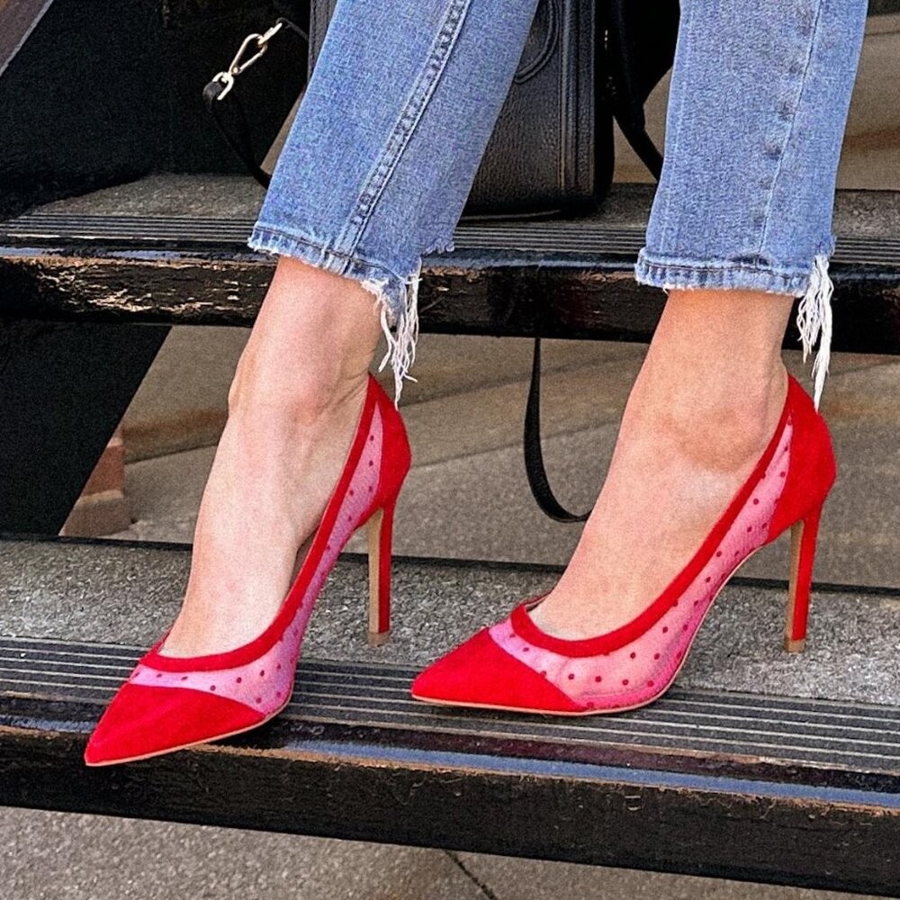 NEW ALLEGRA JAMES Suede Debbie Pumps red for women 663tn